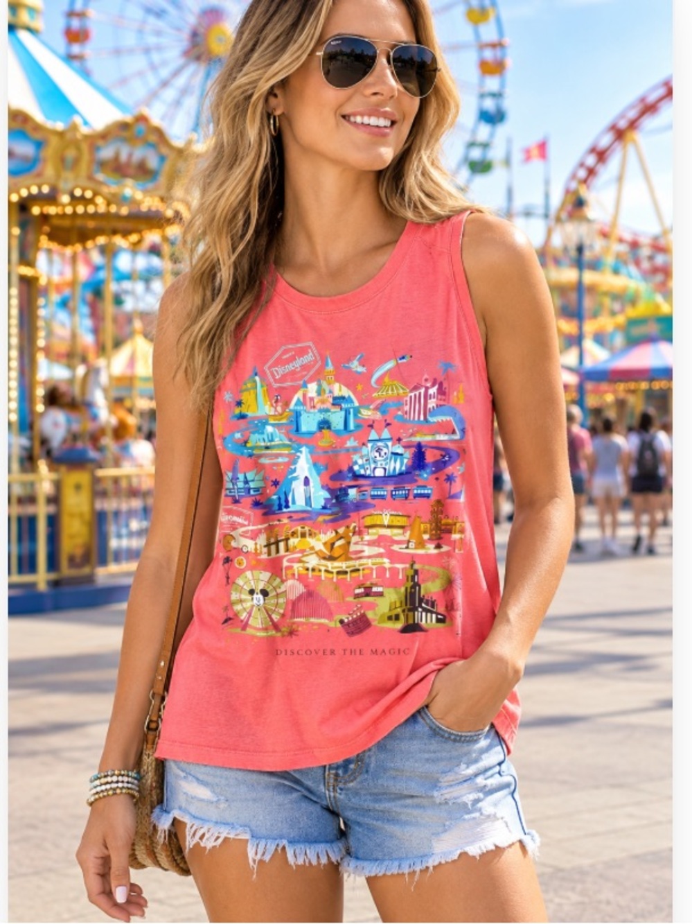 Disneyland Coral Graphic Tank Top Womens Size L Large